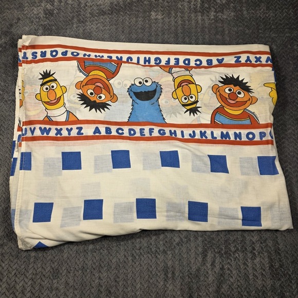 Stevens Other - Vintage Sesame Street Muppets Twin Flat Sheet Bert Ernie Big Bird White USA Made